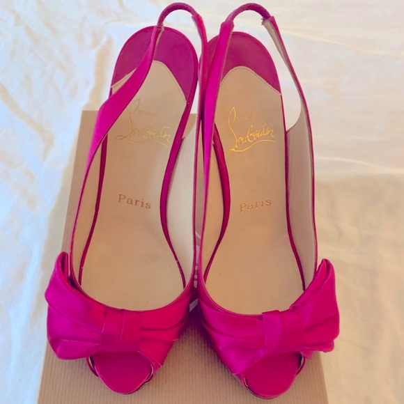 Auth Christian Louboutin 37 Very Noed 120 Fuxia Satin Slingback Women’s Heel - Picture 2 of 13